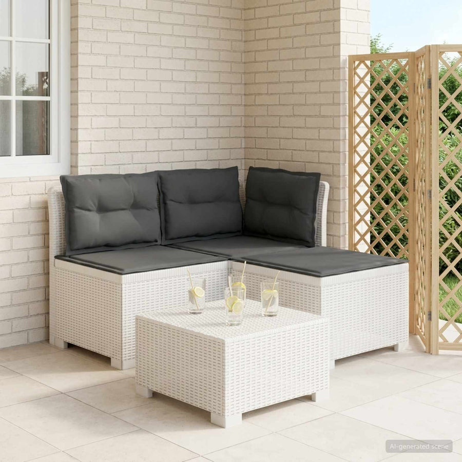 3-zits tuinbank met kussens in rattanlook PP Wit