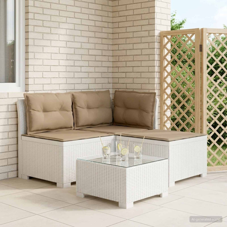 3-zits tuinbank met kussens in rattanlook PP Wit