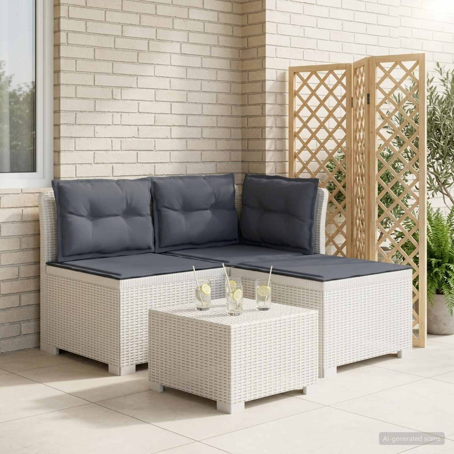 3-zits tuinbank met kussens in rattanlook PP Wit