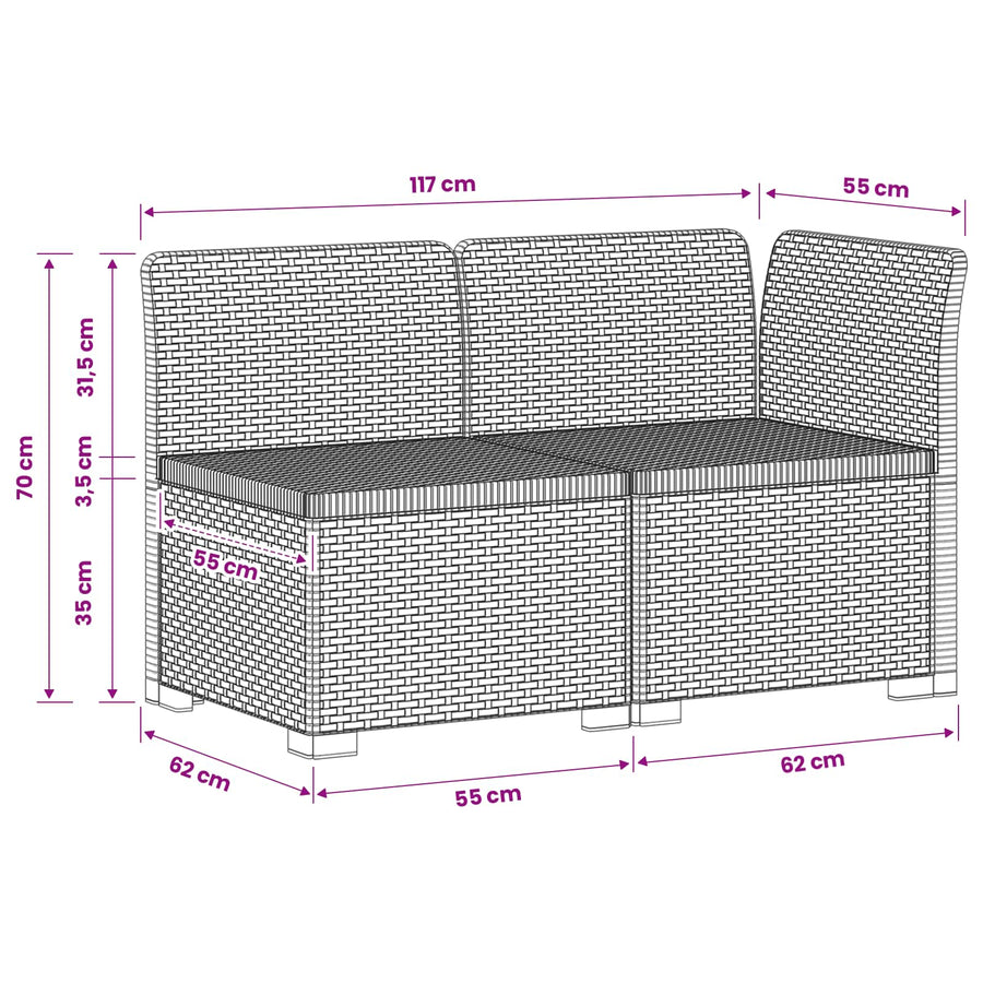Tweedelige Tuinbank Rattan Look PP Wit