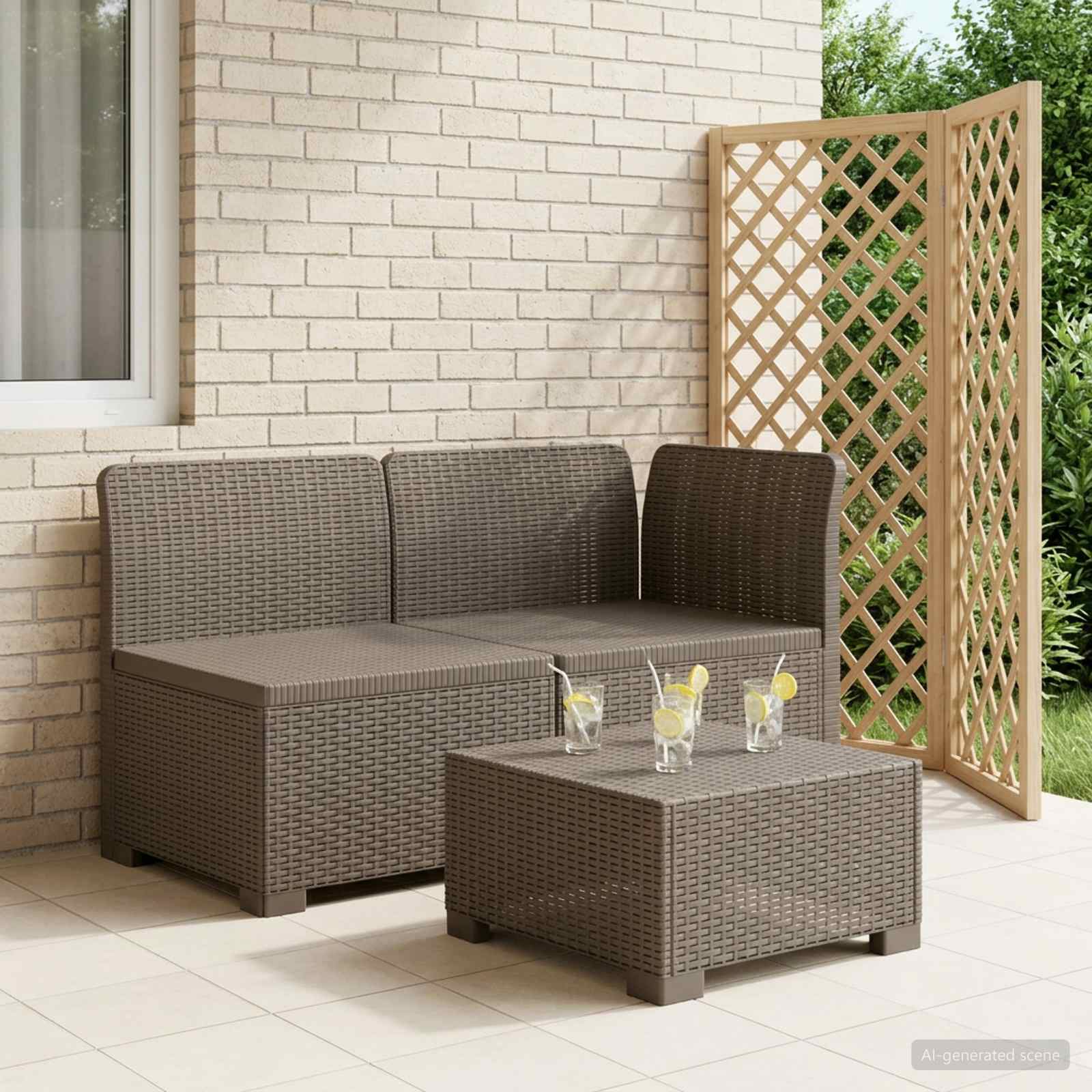 Tweedelige Tuinbank Rattan Look PP Lichtgrijs