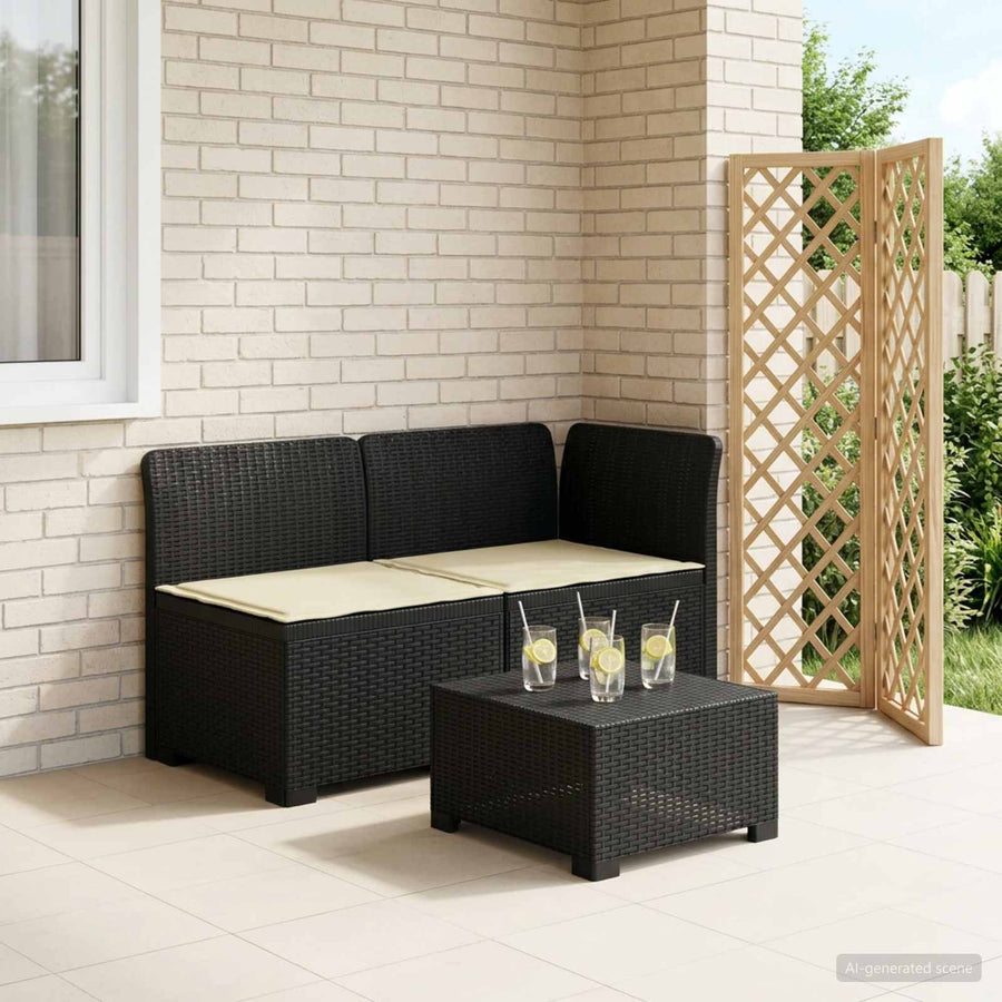 Tweedelige Tuinbank met Kussens Rattan Look PP Antraciet