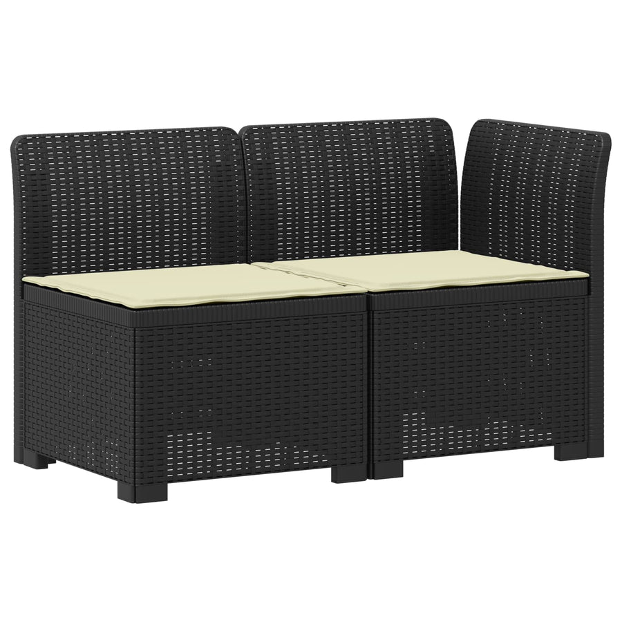 Tweedelige Tuinbank met Kussens Rattan Look PP Antraciet