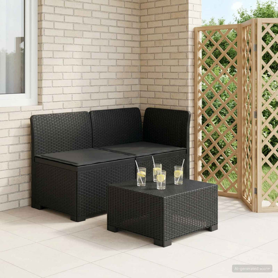 Tweedelige Tuinbank met Kussens Rattan Look PP Antraciet