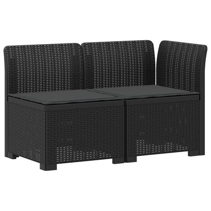 Tweedelige Tuinbank met Kussens Rattan Look PP Antraciet