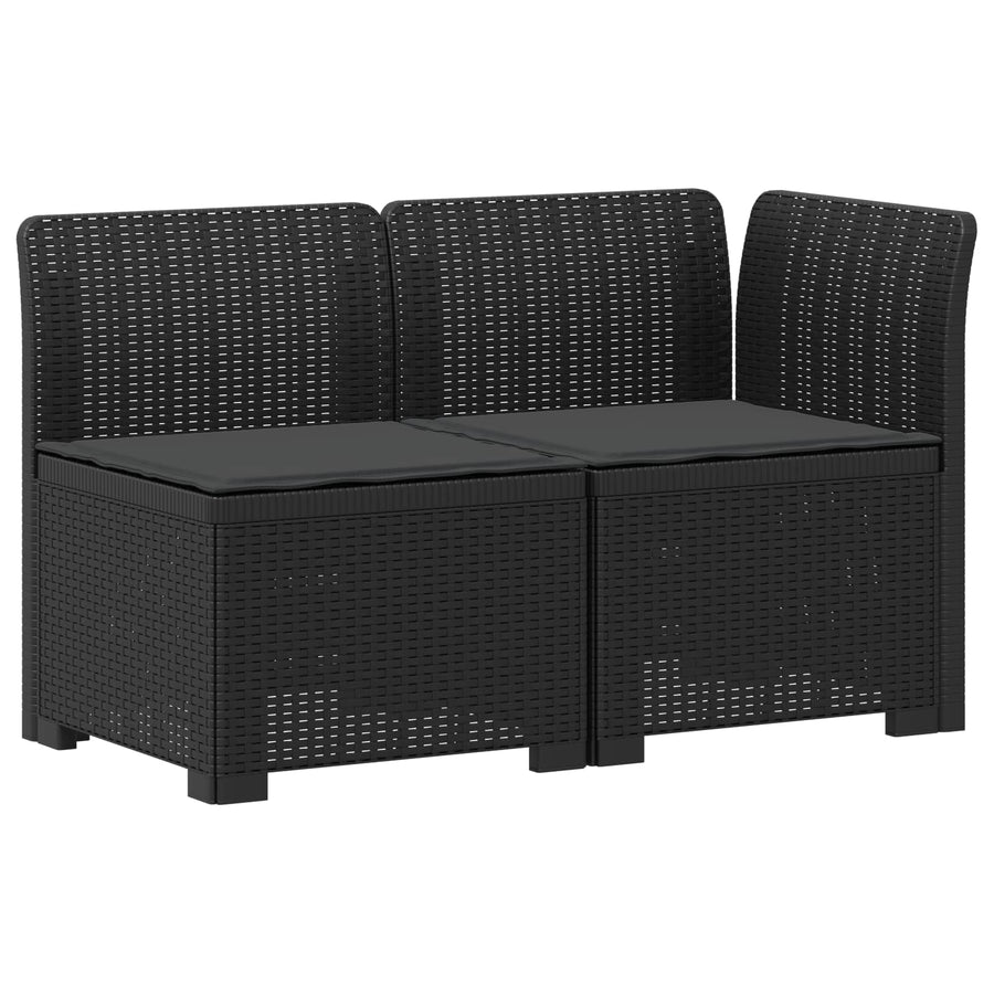 Tweedelige Tuinbank met Kussens Rattan Look PP Antraciet
