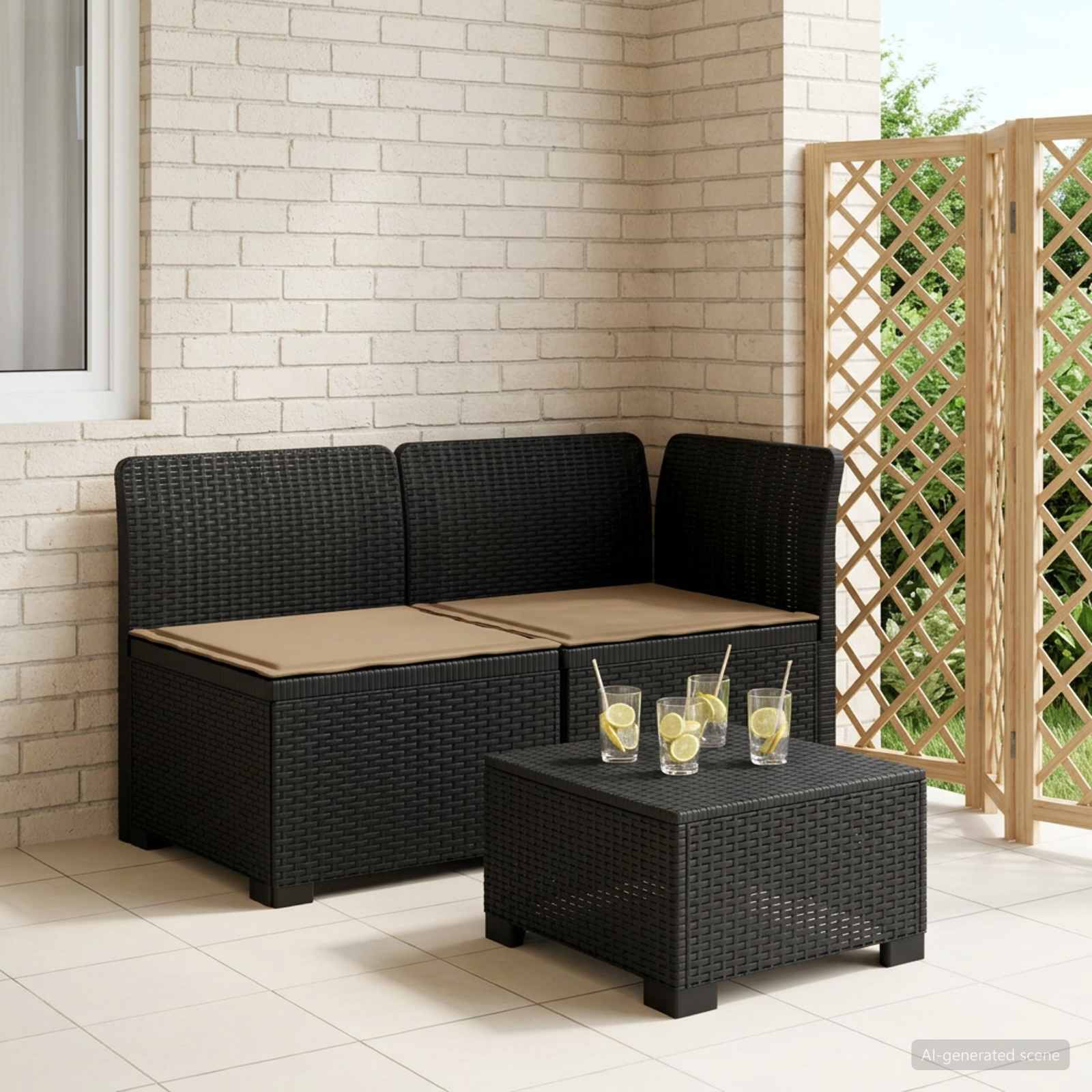Tweedelige Tuinbank met Kussens Rattan Look PP Antraciet
