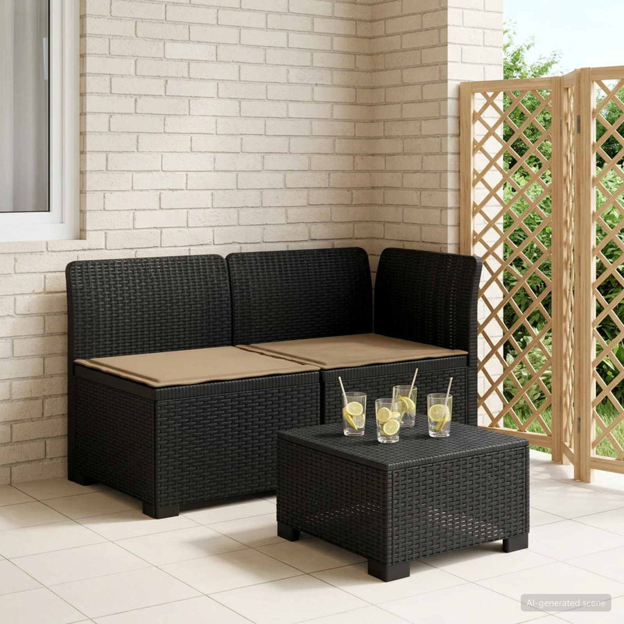 Tweedelige Tuinbank met Kussens Rattan Look PP Antraciet