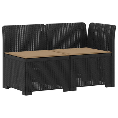 Tweedelige Tuinbank met Kussens Rattan Look PP Antraciet