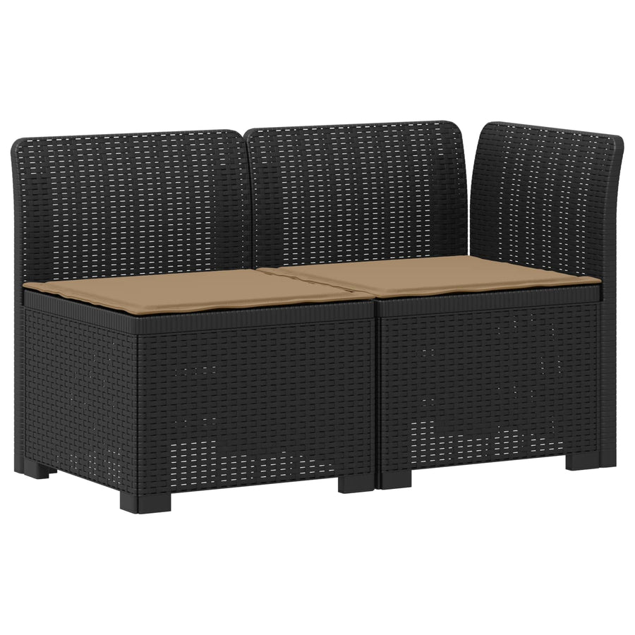 Tweedelige Tuinbank met Kussens Rattan Look PP Antraciet