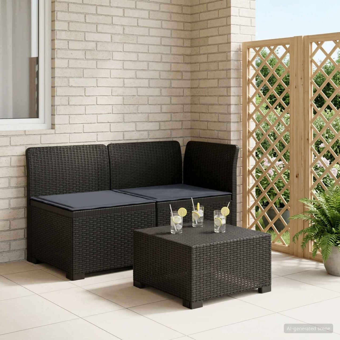Tweedelige Tuinbank met Kussens Rattan Look PP Antraciet