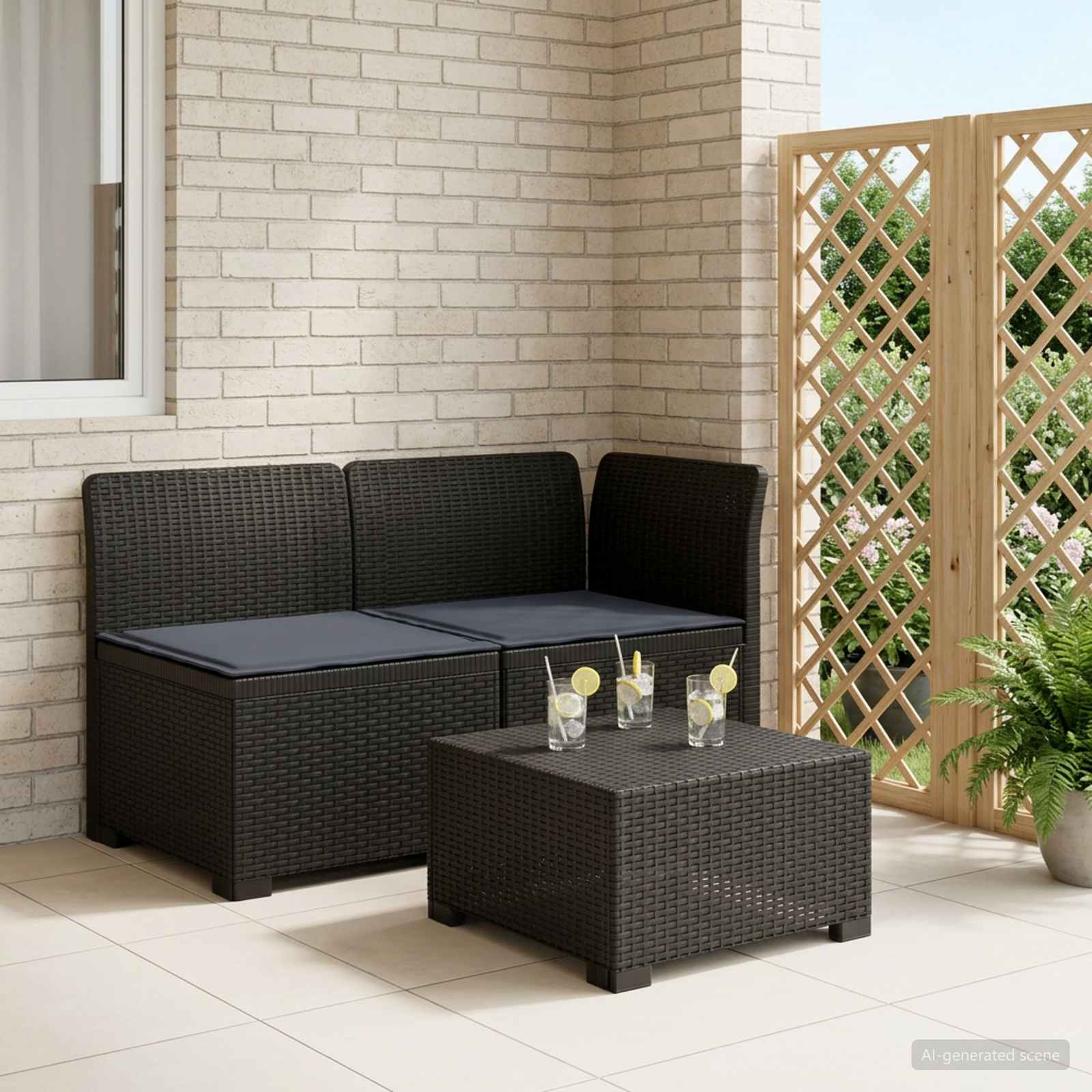 Tweedelige Tuinbank met Kussens Rattan Look PP Antraciet