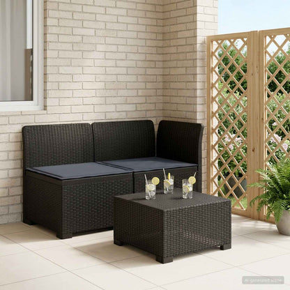 Tweedelige Tuinbank met Kussens Rattan Look PP Antraciet
