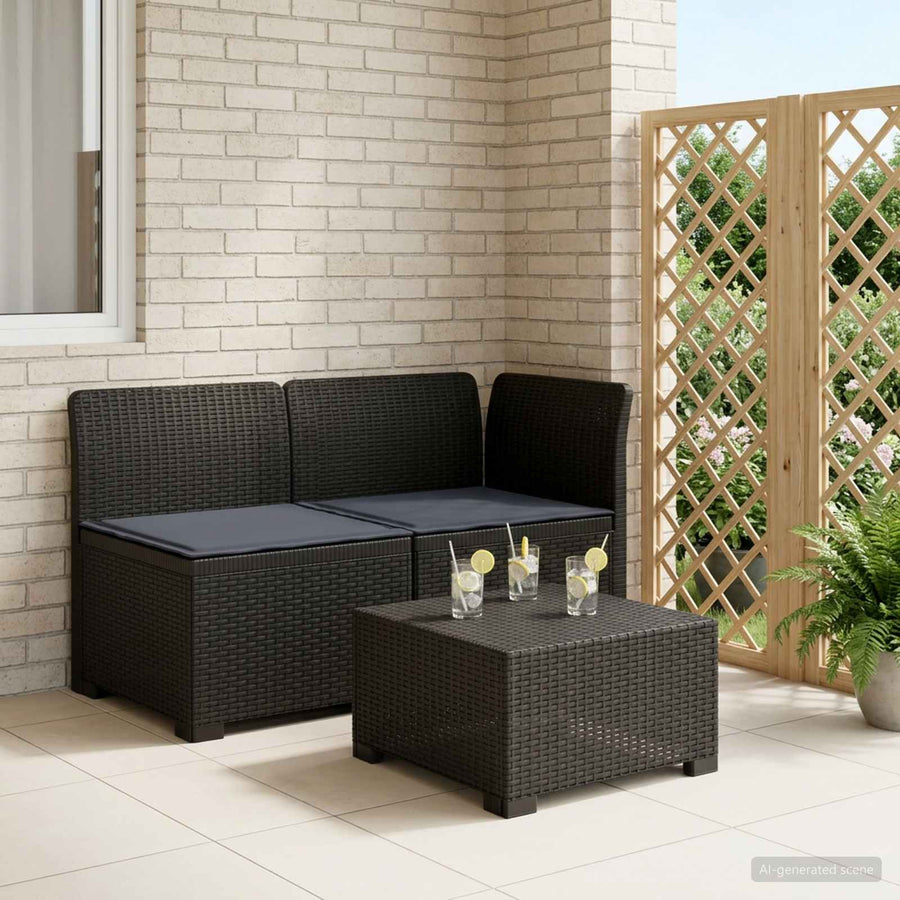 Tweedelige Tuinbank met Kussens Rattan Look PP Antraciet