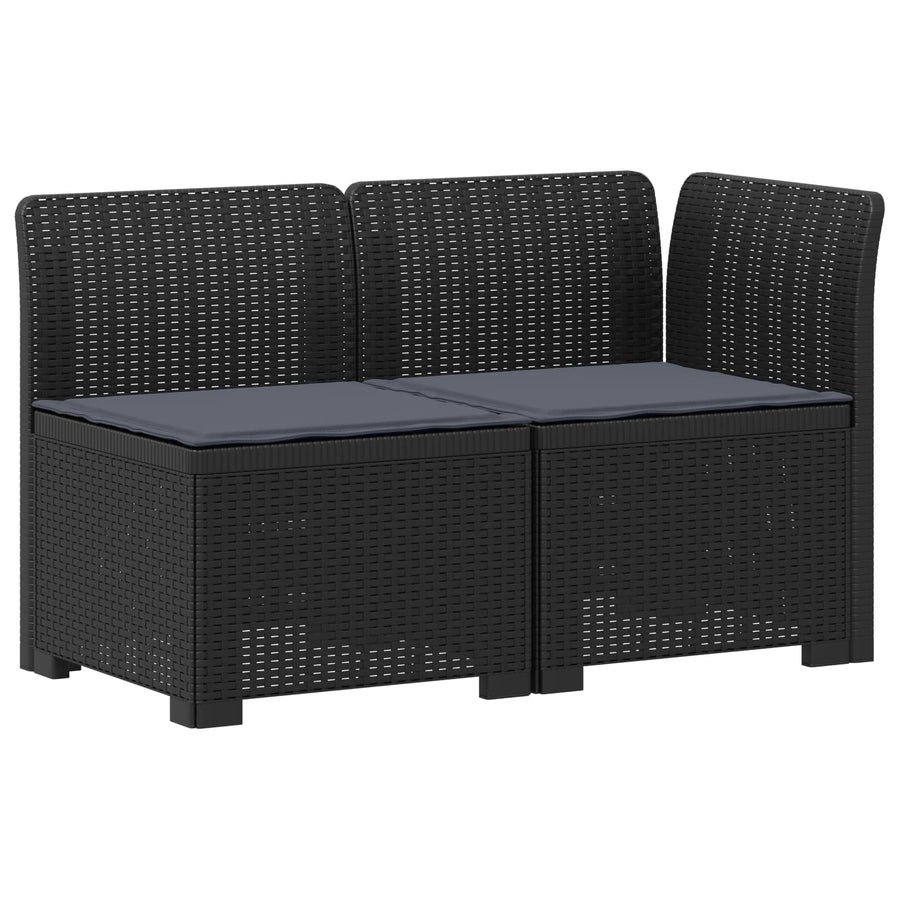 Tweedelige Tuinbank met Kussens Rattan Look PP Antraciet