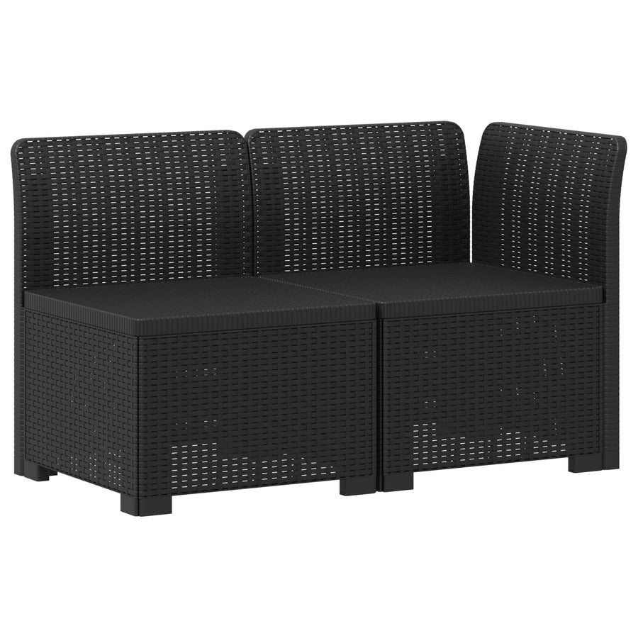 Tweedelige Tuinbank met Kussens Rattan Look PP Antraciet