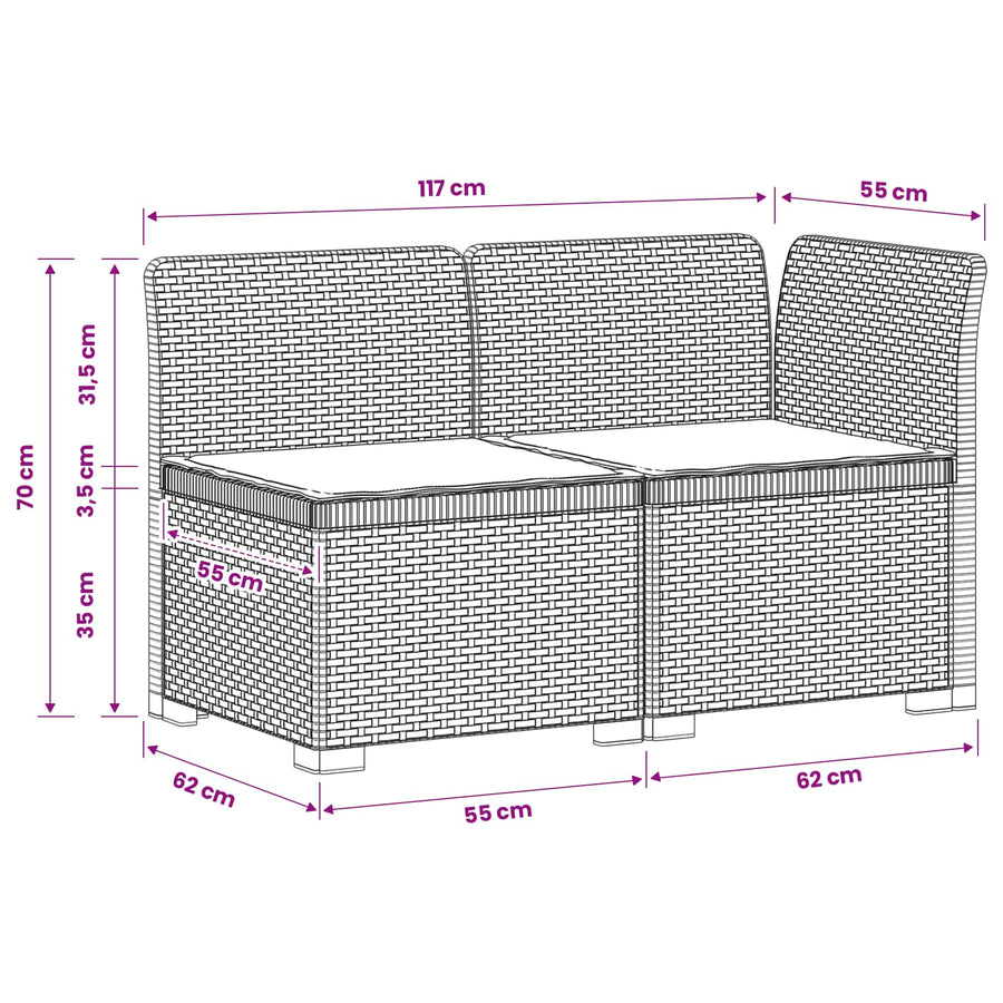 Tweedelige Tuinbank met Kussens Rattan Look PP Antraciet