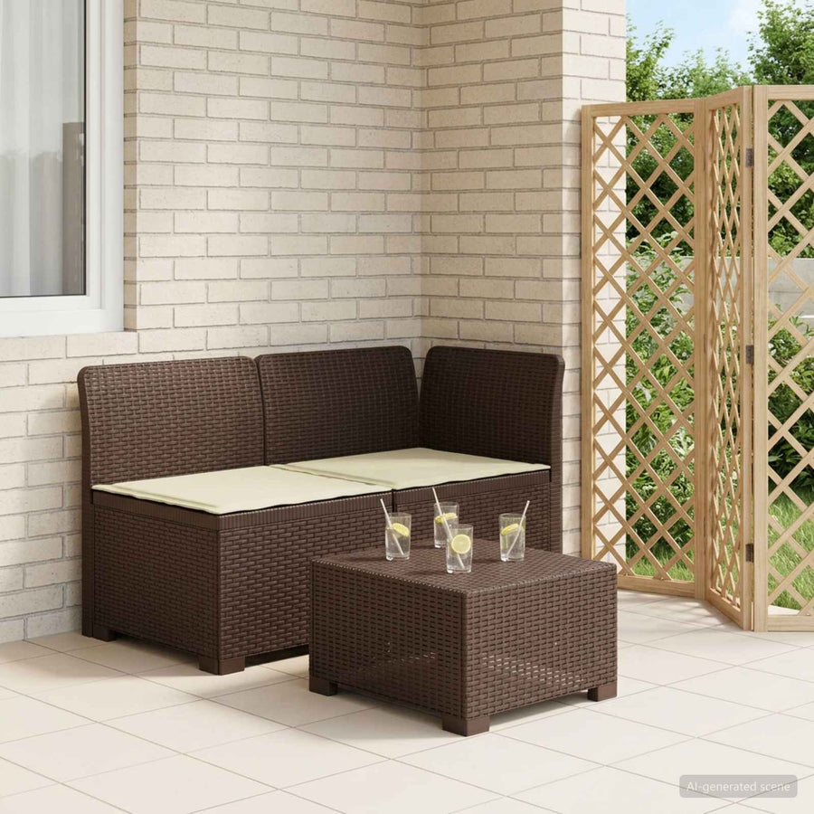 Tweedelige Tuinbank met Kussens Rattan Look PP Bruin