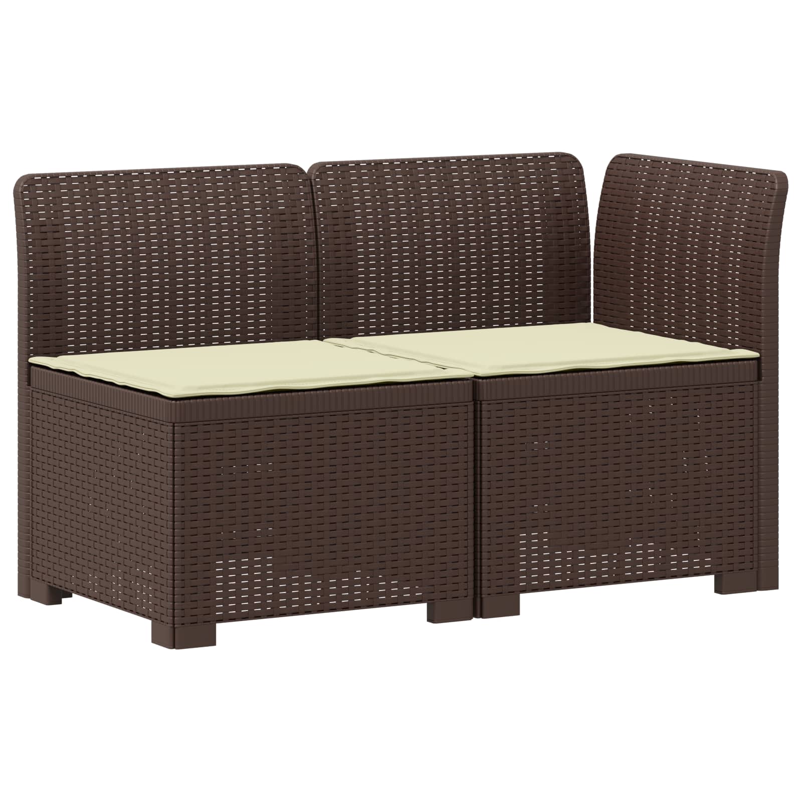 Tweedelige Tuinbank met Kussens Rattan Look PP Bruin