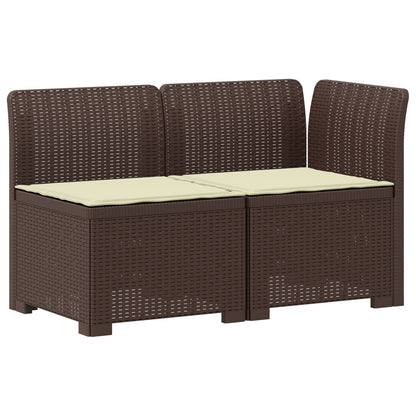 Tweedelige Tuinbank met Kussens Rattan Look PP Bruin
