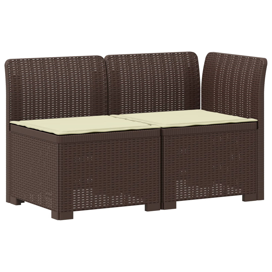 Tweedelige Tuinbank met Kussens Rattan Look PP Bruin