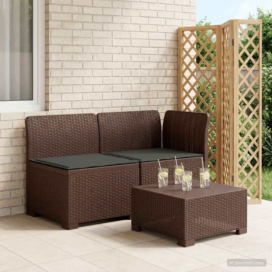 Tweedelige Tuinbank met Kussens Rattan Look PP Bruin