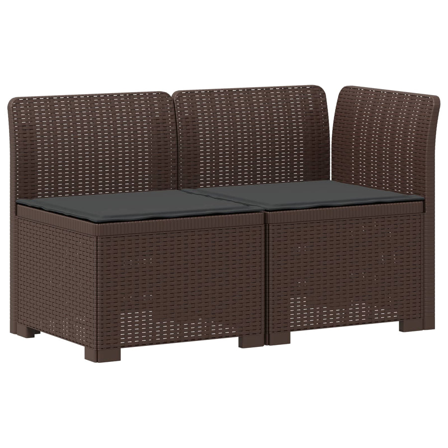 Tweedelige Tuinbank met Kussens Rattan Look PP Bruin
