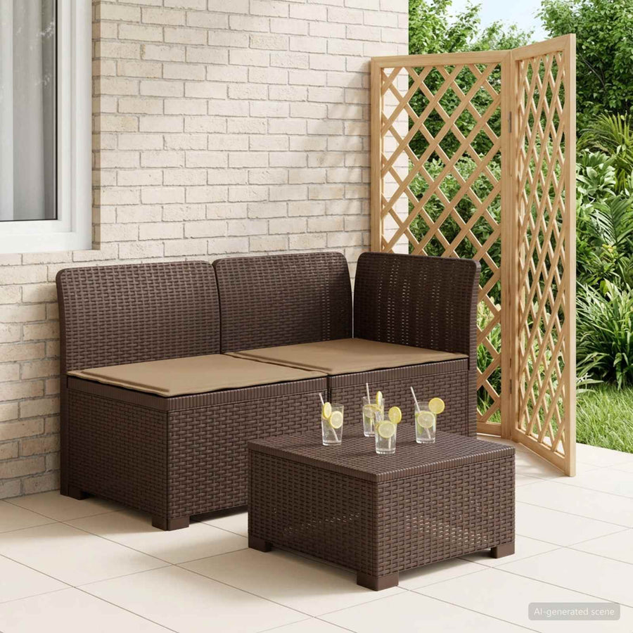 Tweedelige Tuinbank met Kussens Rattan Look PP Bruin