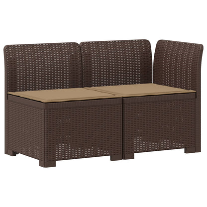 Tweedelige Tuinbank met Kussens Rattan Look PP Bruin
