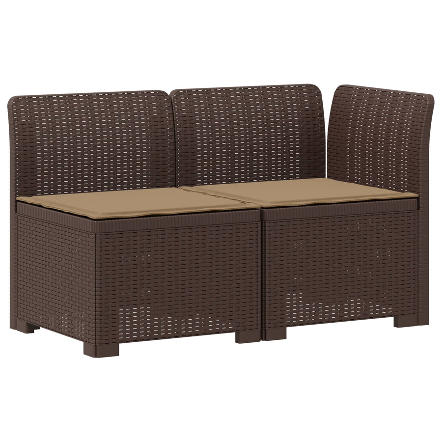 Tweedelige Tuinbank met Kussens Rattan Look PP Bruin