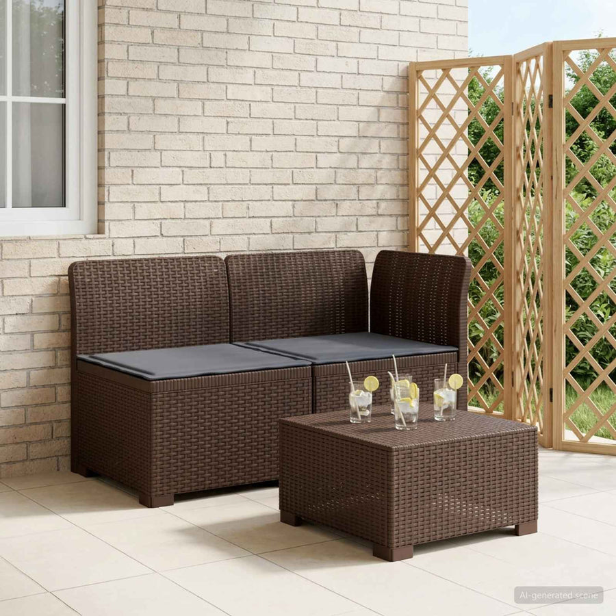Tweedelige Tuinbank met Kussens Rattan Look PP Bruin