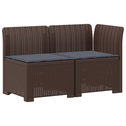 Tweedelige Tuinbank met Kussens Rattan Look PP Bruin