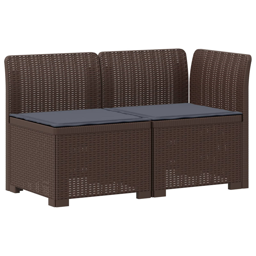 Tweedelige Tuinbank met Kussens Rattan Look PP Bruin