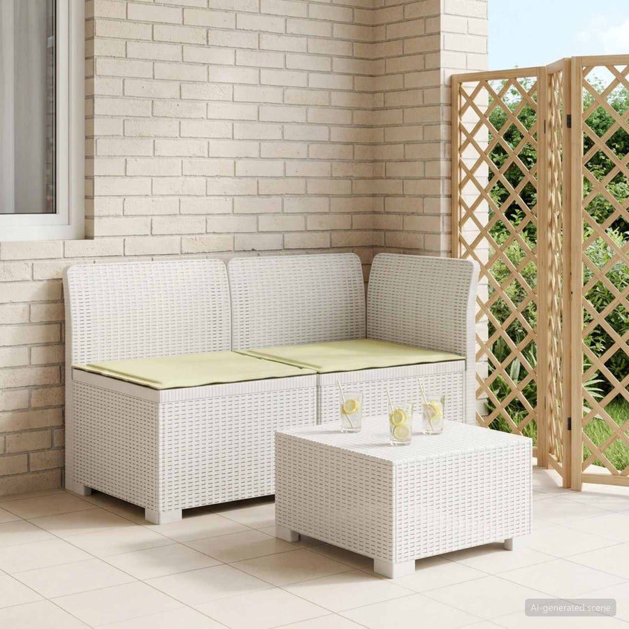 Tweedelige Tuinbank met Kussens Rattan Look PP Wit