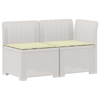 Tweedelige Tuinbank met Kussens Rattan Look PP Wit