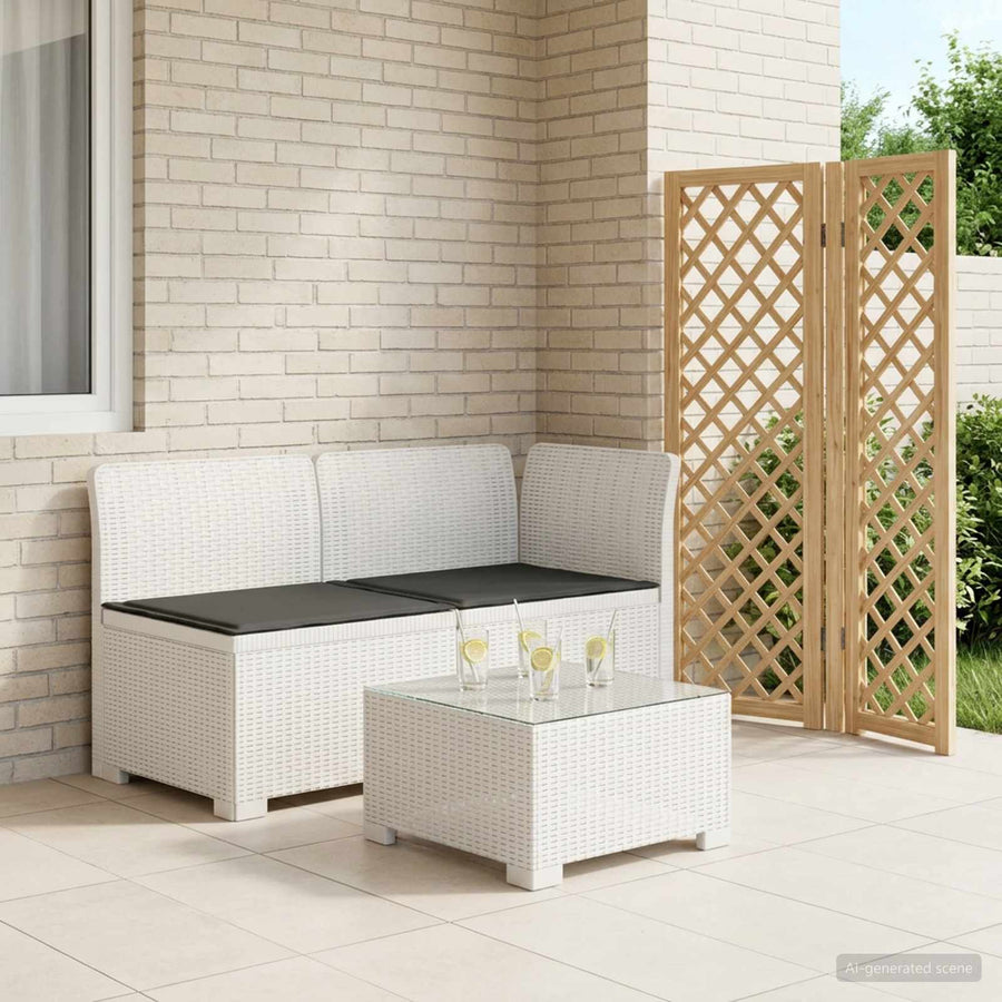 Tweedelige Tuinbank met Kussens Rattan Look PP Wit
