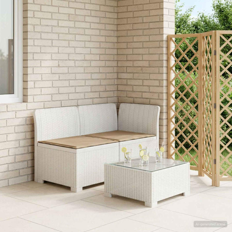 Tweedelige Tuinbank met Kussens Rattan Look PP Wit