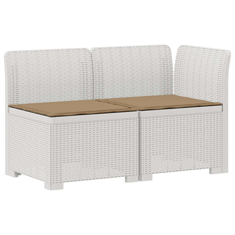 Tweedelige Tuinbank met Kussens Rattan Look PP Wit