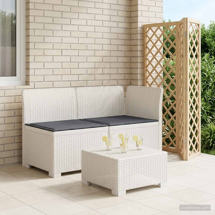 Tweedelige Tuinbank met Kussens Rattan Look PP Wit