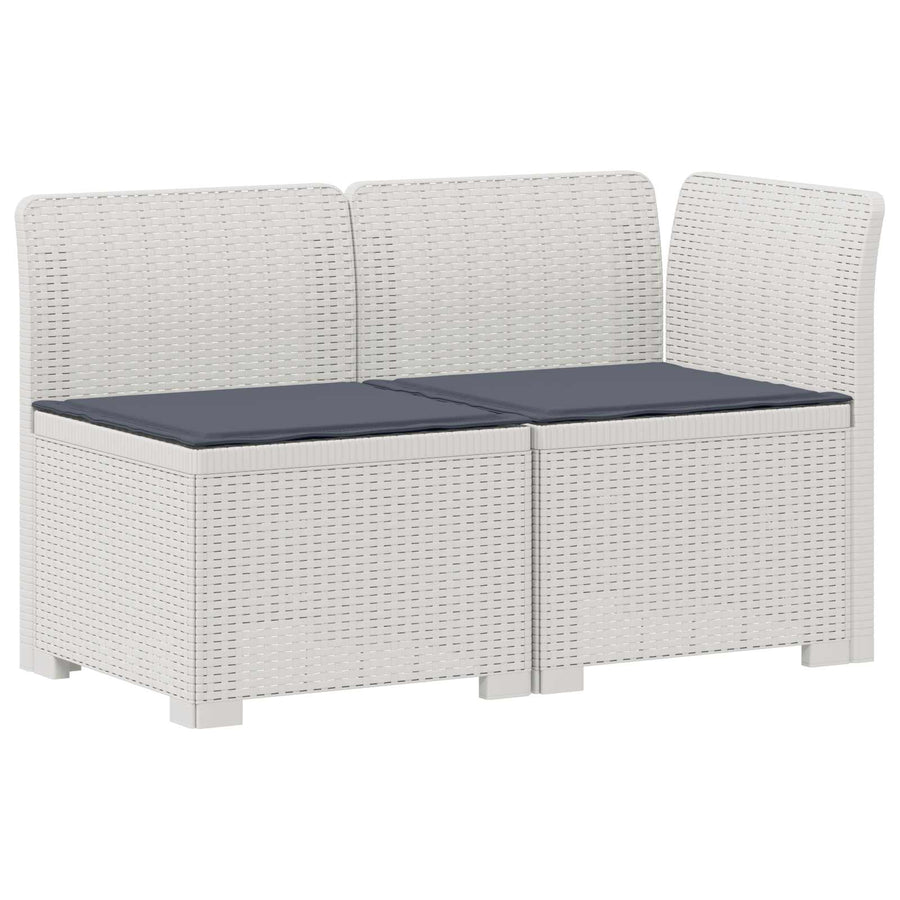 Tweedelige Tuinbank met Kussens Rattan Look PP Wit