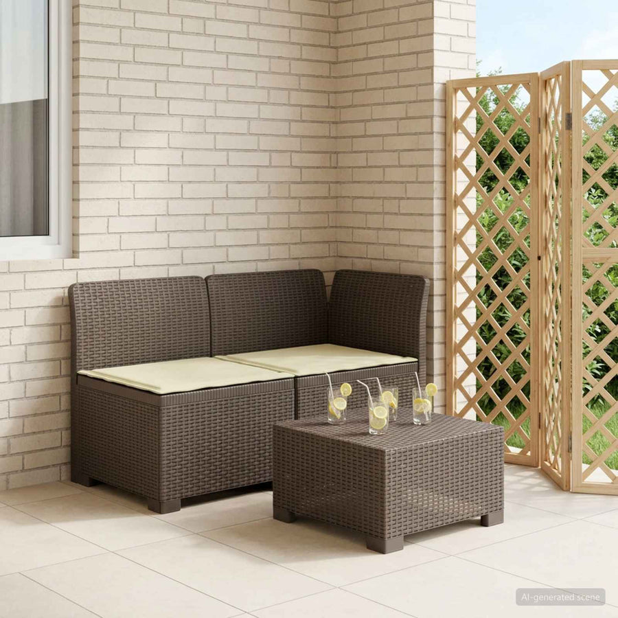 Tweedelige Tuinbank met Kussens Rattan Look PP Lichtgrijs