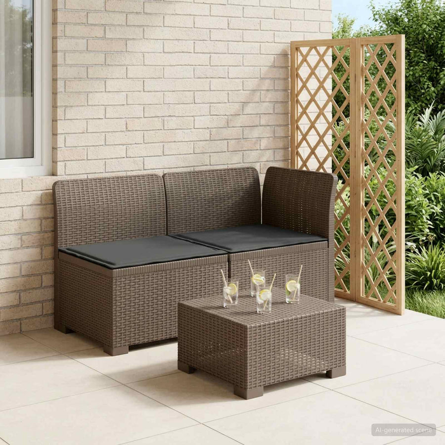 Tweedelige Tuinbank met Kussens Rattan Look PP Lichtgrijs