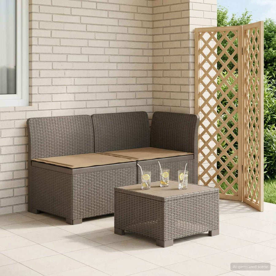 Tweedelige Tuinbank met Kussens Rattan Look PP Lichtgrijs