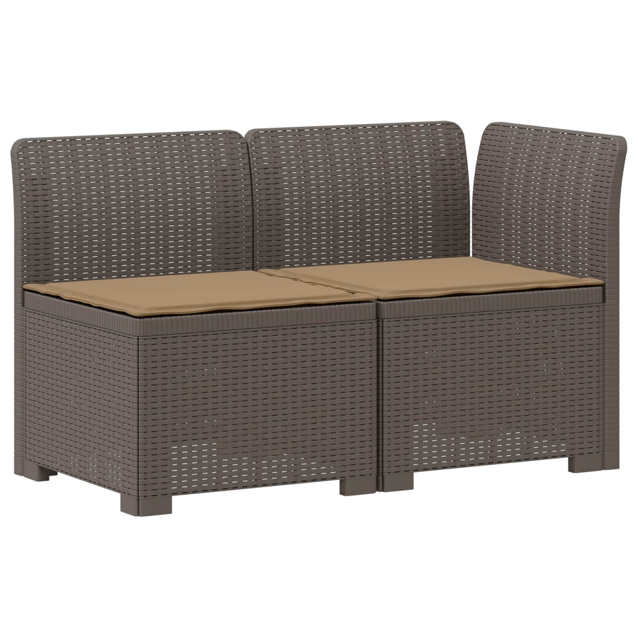 Tweedelige Tuinbank met Kussens Rattan Look PP Lichtgrijs