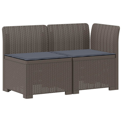 Tweedelige Tuinbank met Kussens Rattan Look PP Lichtgrijs