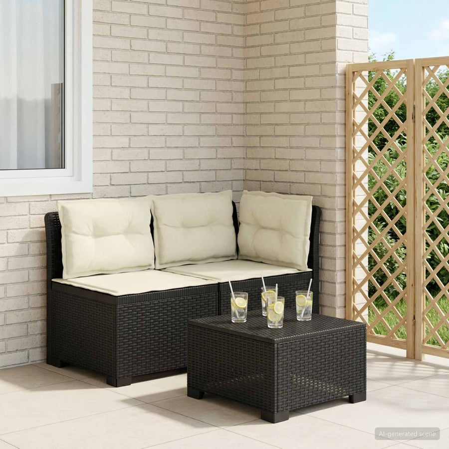 Tweedelige Tuinbank met Kussens Rattan Look PP Antraciet