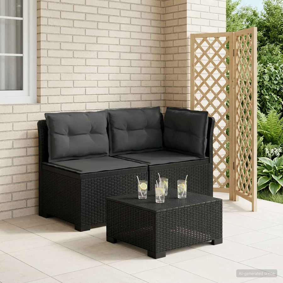 Tweedelige Tuinbank met Kussens Rattan Look PP Antraciet