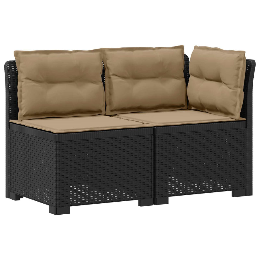 Tweedelige Tuinbank met Kussens Rattan Look PP Antraciet