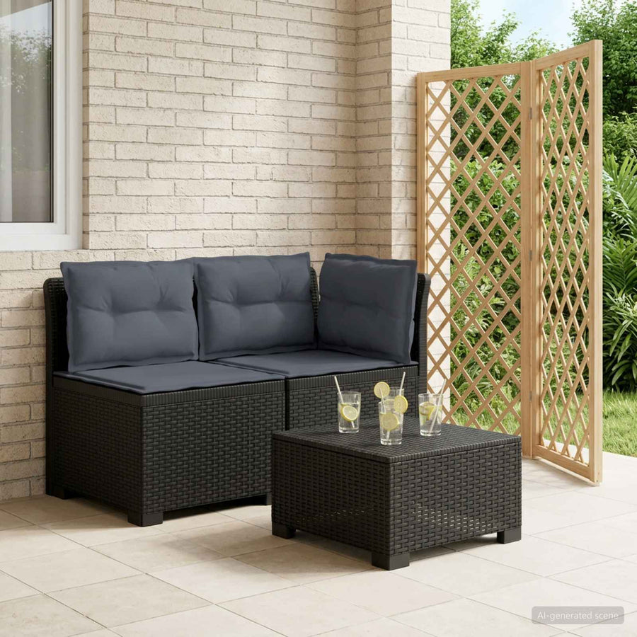 Tweedelige Tuinbank met Kussens Rattan Look PP Antraciet