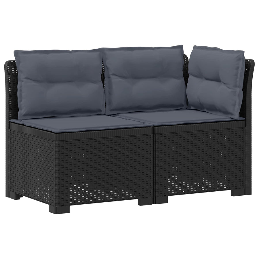 Tweedelige Tuinbank met Kussens Rattan Look PP Antraciet
